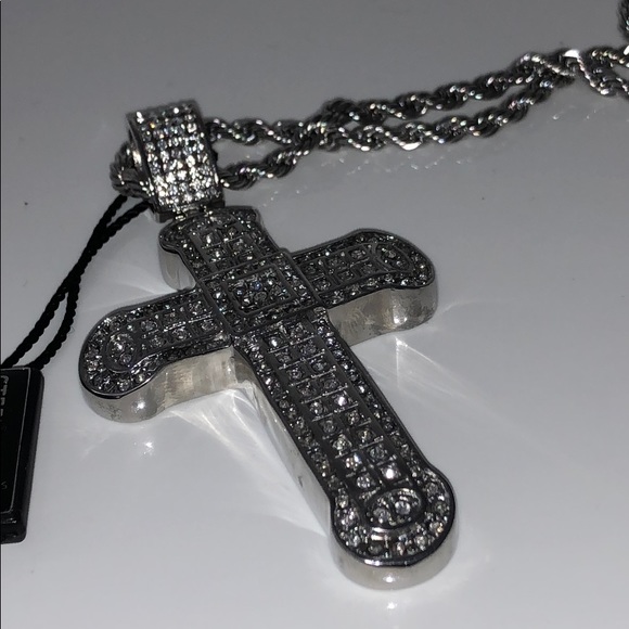 STEEL TIME STAINLESS STEEL RHINESTONE CROSS - Picture 4 of 9